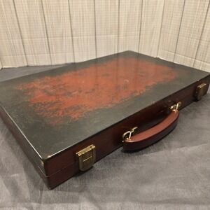 Vintage Wooden Case Cathay Backgammon Set Folding Board Game